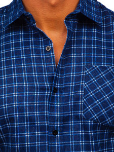 Mėlyni vyriški flaneliniai languoti marškiniai ilgomis rankovėmis Bolf F8-2