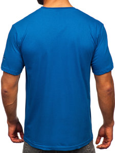 Mėlyni vyriški medvilniniai marškinėliai su paveikslėliu Bolf 14740