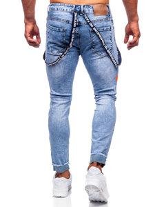 Mėlynos vyriškos džinsinės kelnės slim fit su petnešomis Bolf KS2102-2