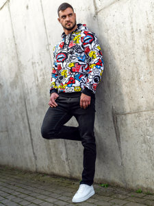Multikolorowa vyriškas džemperis su paveikslėliu ir gobtuvu Bolf 141003