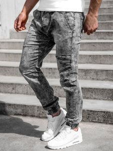 Pilkos vyriškos džinsinės jogger kelnės su diržu Bolf T392