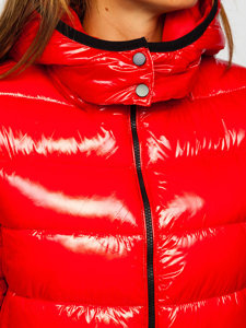 Raudona moteriška dygsniuota žieminė striukė su gobtuvu Bolf B9583
