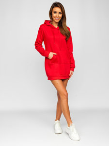 Raudonas ilgas moteriškas džemperis su gobtuvu Bolf YS10003-A