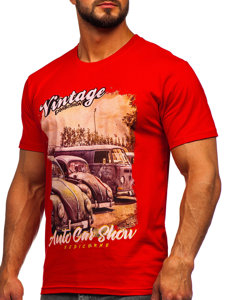Raudoni vyriški medvilniniai marškinėliai su paveikslėliu Bolf 143001