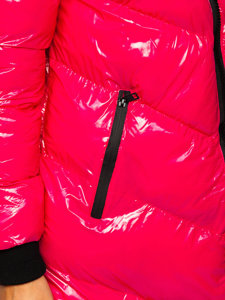 Rožinė moteriška dygsniuota žieminė striukė su gobtuvu Bolf 23069