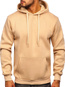 Smėlio spalvos vyriškas džemperis su gobtuvu ir kengūros kišene Bolf 1004