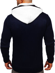 Storas tamsiai mėlynas užsegamas vyriškas megztinis su gobtuvu Bolf 2047
