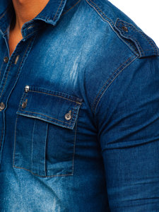 Šviesiai mėlyni vyriški džinsiniai marškiniai ilgomis rankovėmis Bolf MC702BC