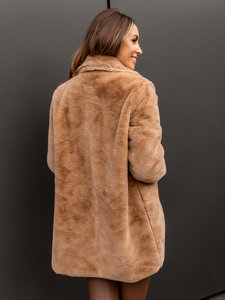 Šviesiai rudas moteriškas paltas su kailio imitacija Bolf 21131