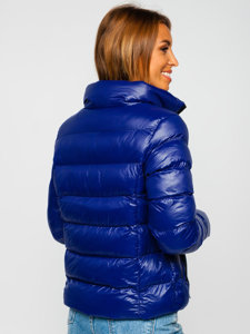Tamsiai mėlyna moteriška dygsniuota žieminė striukė be gobtuvo Bolf 23061