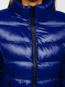 Tamsiai mėlyna moteriška dygsniuota žieminė striukė be gobtuvo Bolf 23061