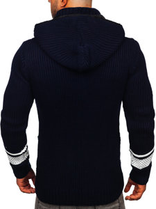 Tamsiai mėlynas storas vyriškas užsegamas megztinis su gobtuvu Bolf 2051