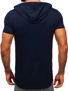 Tamsiai mėlyni vyriški marškinėliai su paveikslėliu su gobtuvu Bolf 8T971