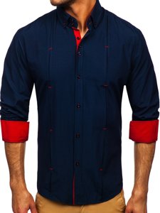 Tamsiai mėlyni vyriški marškiniai ilgomis rankovėmis Bolf 20725