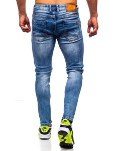 Tamsiai mėlynos vyriškos džinsinės kelnės skinny fit Bolf KX397