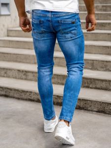 Tamsiai mėlynos vyriškos džinsinės kelnės skinny fit Bolf KX398