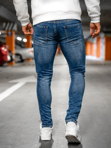 Tamsiai mėlynos vyriškos džinsinės kelnės skinny fit su diržu Bolf R51122W1