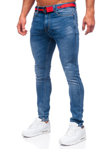 Tamsiai mėlynos vyriškos džinsinės kelnės skinny fit su diržu Bolf R51122W1