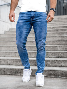 Tamsiai mėlynos vyriškos džinsinės kelnės skinny fit su diržu Bolf R85128S1