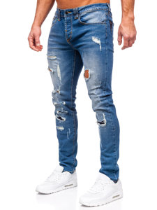 Tamsiai mėlynos vyriškos džinsinės kelnės slim fit Bolf MP0086BS