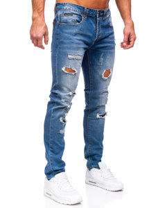 Tamsiai mėlynos vyriškos džinsinės kelnės slim fit Bolf MP0086BS