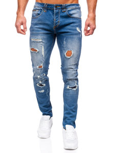 Tamsiai mėlynos vyriškos džinsinės kelnės slim fit Bolf MP0086BS