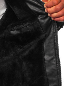 Vyriška odinė striukė biker pašiltinta juoda Bolf 92532