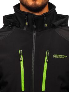 Vyriška softshell striukė juoda su žalia Bolf P191