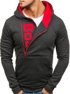 Vyriškas džemperis su gobtuvu ir paveiklėliu antracito spalvos Bolf 01S