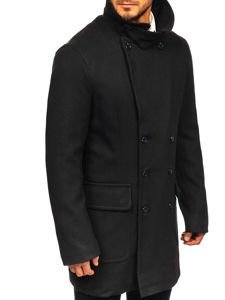 Vyriškas žieminis dvieilis paltas su aukštu kaklu juodas Bolf 1048