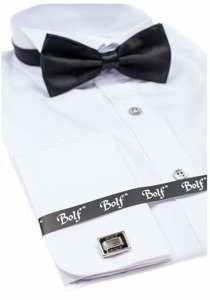 Vyriški balti marškiniai ilgomis rankovėmis Bolf 4702 peteliškė+sąsagos