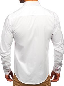 Vyriški elegantiški baltai-rožiniai marškiniai ilgomis rankovėmis Bolf 4744