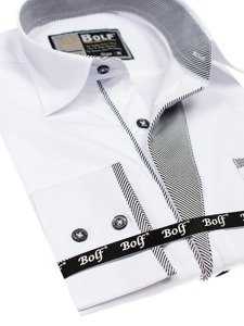 Vyriški elegantiški balti marškiniai ilgomis rankovėmis Bolf 4713