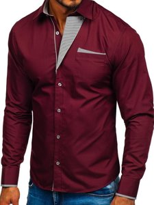 Vyriški elegantiški bordiniai marškiniai ilgomis rankovėmis Bolf 4713