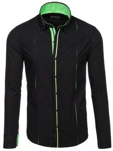 Vyriški elegantiški juodai-žali marškiniai ilgomis rankovėmis Bolf 2964