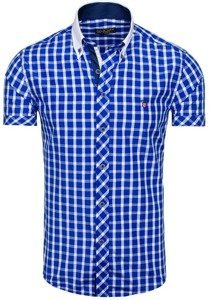 Vyriški elegantiški languoti marškiniai trumpomis rankovėmis, rugiagėlių mėlyna, Bolf 5531