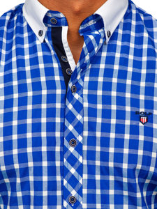 Vyriški elegantiški languoti marškiniai trumpomis rankovėmis, rugiagėlių mėlyna, Bolf 5531