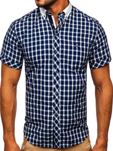 Vyriški elegantiški languoti marškiniai trumpomis rankovėmis, tamsiai mėlyni Bolf 5531