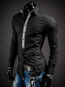 Vyriški elegantiški marškiniai ilgomis rankovėmis juodi Bolf 0939