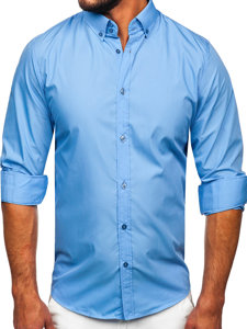 Vyriški elegantiški marškiniai ilgomis rankovėmis, mėlyni Bolf 5821-1
