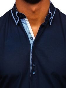 Vyriški elegantiški marškiniai ilgomis rankovėmis tamsiai mėlyni Bolf 6929-A