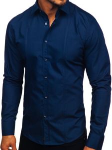 Vyriški elegantiški marškiniai ilgomis rankovėmis tamsiai mėlyni Bolf 6944