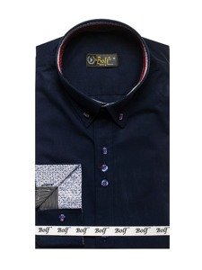 Vyriški elegantiški marškiniai ilgomis rankovėmis tamsiai mėlyni Bolf 8839