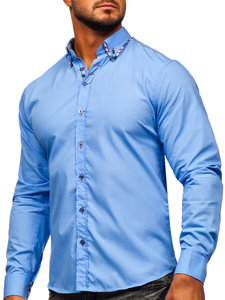 Vyriški elegantiški marškiniai ilgomis rankovėmis žydri Bolf 3701