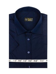 Vyriški elegantiški marškiniai trumpomis rankovėmis tamsiai mėlyni Bolf  7501