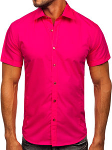 Vyriški elegantiški marškiniai trumpomis rankovėmis tamsiai rožiniai Bolf 7501