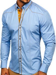 Vyriški elegantiški šviesiai mėlyni marškiniai ilgomis rankovėmis Bolf 4777