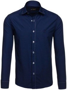 Vyriški elegantiški tamsiai mėlyni marškiniai ilgomis rankovėmis Bolf 4719