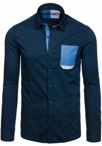 Vyriški elegantiški tamsiai mėlyni marškiniai ilgomis rankovėmis Bolf 7192