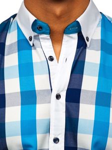 Vyriški languoti marškiniai ilgomis rankovėmis turkio spalvos Bolf 9718